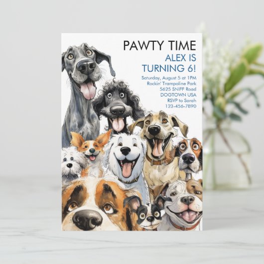 Hondenuitnodiging Grappig verjaardagsfeestje Kinde Kaart (Staand voorkant)