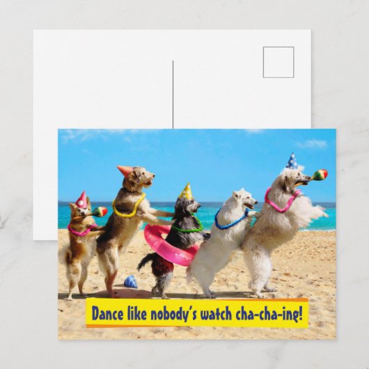 Hondenverjaardagsfeestje Conga-rij Uitnodiging Briefkaart (Voorkant / Achterkant)