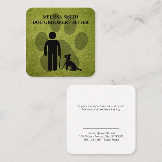 Hondenverzorger | Trainer | Poten | Gras Vierkante Visitekaartje (Voorkant / Achterkant)
