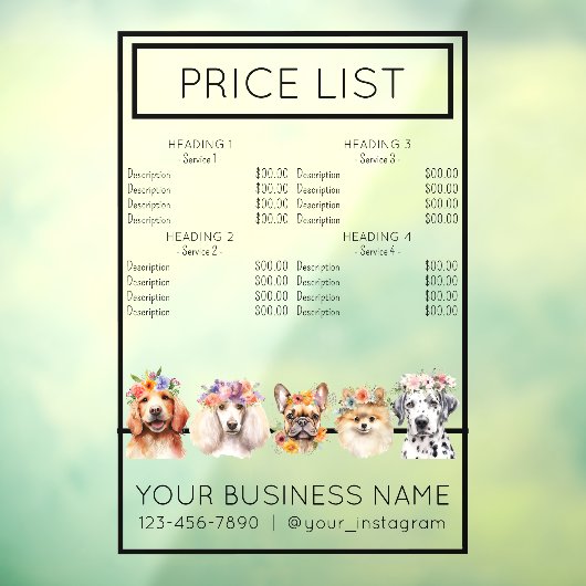 Hondenverzorging bloem waterverf service prijslijs raamsticker (Vel 3)