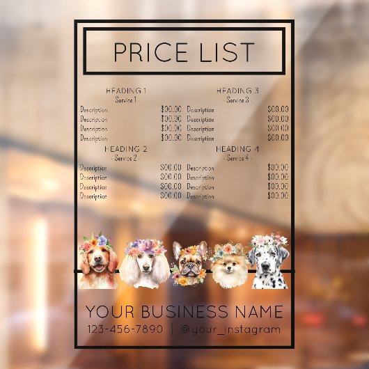 Hondenverzorging bloem waterverf service prijslijs raamsticker (Vel 2)