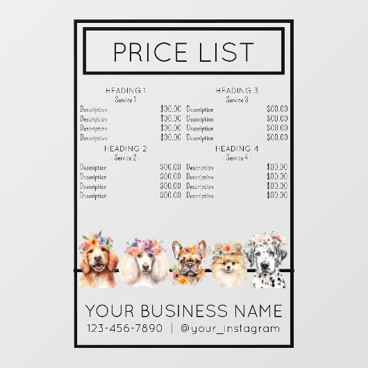Hondenverzorging bloem waterverf service prijslijs raamsticker (Vel)