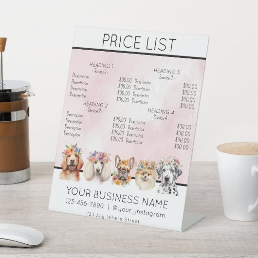 Hondenverzorging bloem waterverf service prijslijs reclamebord met voetstuk (Insitu)