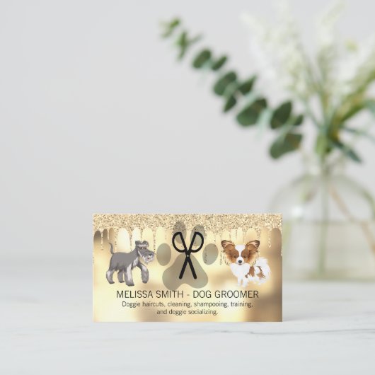Hondenverzorging | Luxe Glitter Drip Visitekaartje (Staand voorkant)