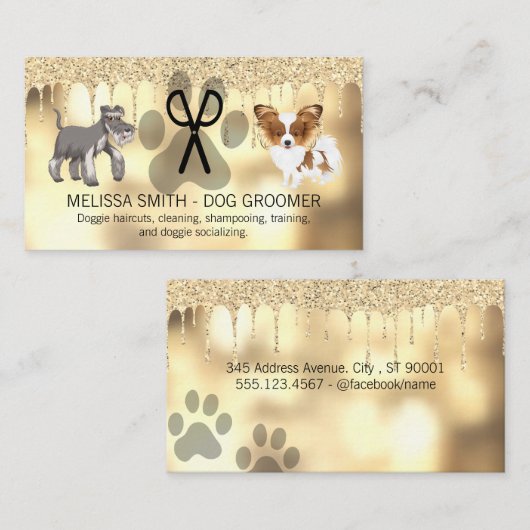 Hondenverzorging | Luxe Glitter Drip Visitekaartje (Voorkant / Achterkant)