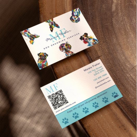 Hondenverzorging QR-code & loyaliteitsbeloningsbed Visitekaartje