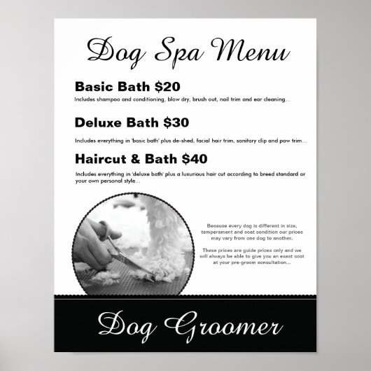 Hondenverzorging Spa Menu - Aanpasbare Poster (Voorkant)