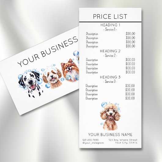 Hondenverzorgingsservice prijslijst reclamekaart