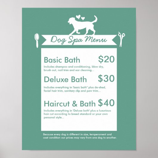 Hondenverzorgingsspa-menu - Personaliseerbaar Poster (Voorkant)