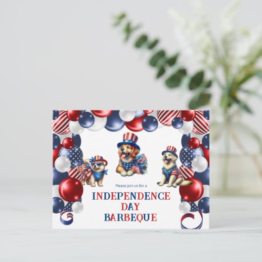 Hondenvriendelijk Geen Vuurwerk 4 juli BBQ Party Feestdagenkaart (Staand voorkant)