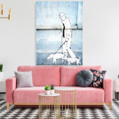 hondenwandelaar graffiti op branimirova street in  canvas afdruk (Insitu (Woonkamer))