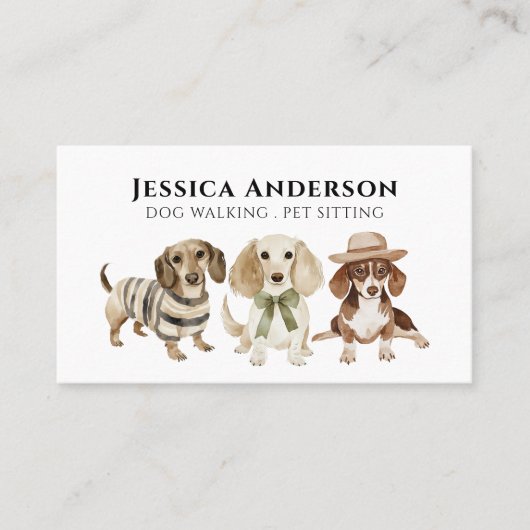 Hondenwandeling Huisdier Zittende Waterverf Visitekaartje (Voorkant)