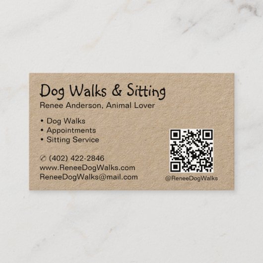 Hondenwandelingen en zitten | QR-code-Visitekaartj Visitekaartje (Voorkant)