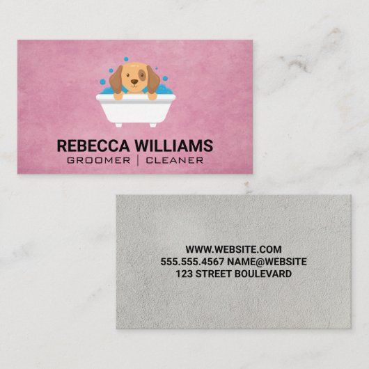 Hondenwas in bad met zeepbellen visitekaartje (Voorkant / Achterkant)