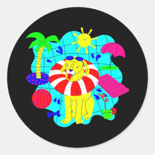 Hondenzwembad Party Palm Tree Zomer Leuk Grappig Ronde Sticker