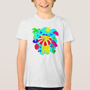 Hondenzwembad Party Palm Tree Zomer Leuk Grappig Tri-Blend Shirt