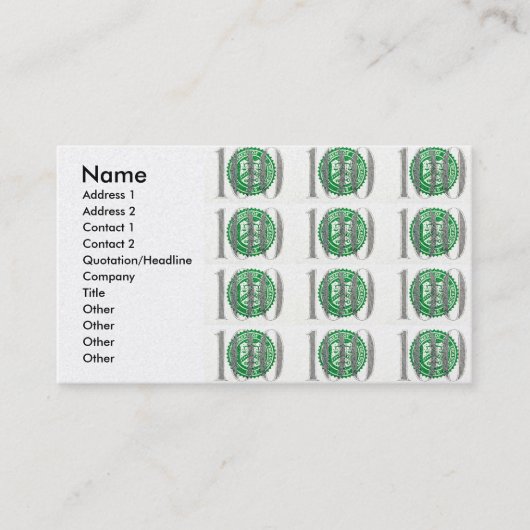 Honderd dollar Bill Visitekaartje (Voorkant)