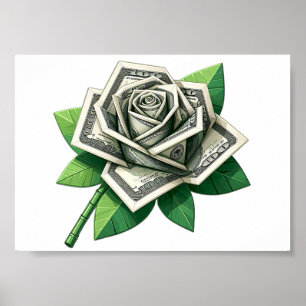 Honderd dollarbiljetten Origami roos Kunst Poster