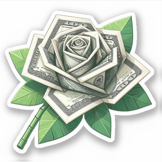 Honderd dollarbiljetten Origami roos Kunst Sticker (Voorkant)