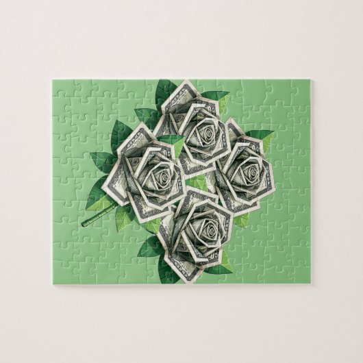 honderd dollarbiljetten origami rozen geld kunst legpuzzel (Horizontaal)