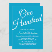 Honderd script Aqua Blue 100ste verjaardagsfeestje Kaart (Voorkant / Achterkant)