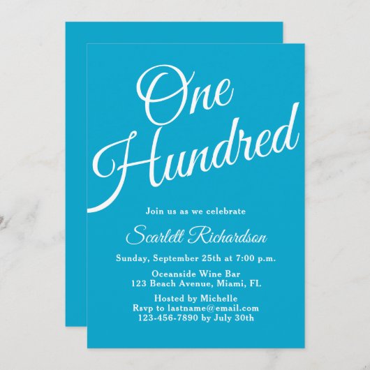 Honderd script Aqua Blue 100ste verjaardagsfeestje Kaart (Voorkant / Achterkant)