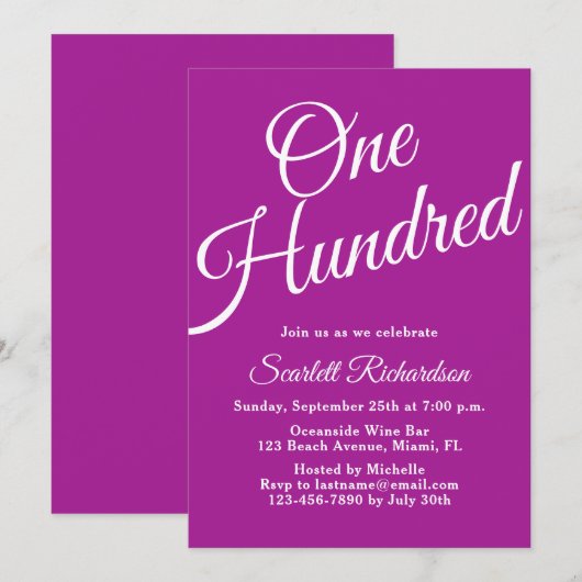 Honderd script Donkerroze 100e verjaardag Kaart (Voorkant / Achterkant)