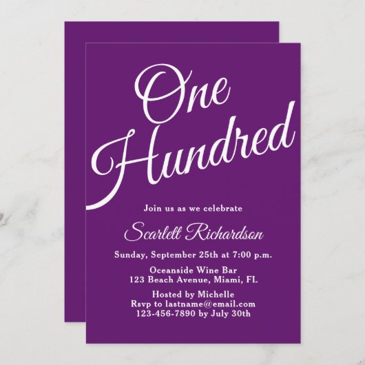 Honderd script herfst Paarse 100ste verjaardag Kaart (Voorkant / Achterkant)