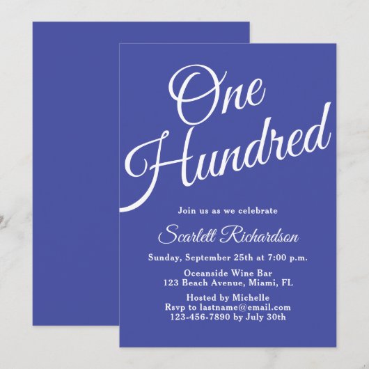 Honderd Script Lavendel Paarse 100e Verjaardag Kaart (Voorkant / Achterkant)