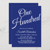Honderd script marineblauw 100ste verjaardagsfeest kaart (Voorkant / Achterkant)