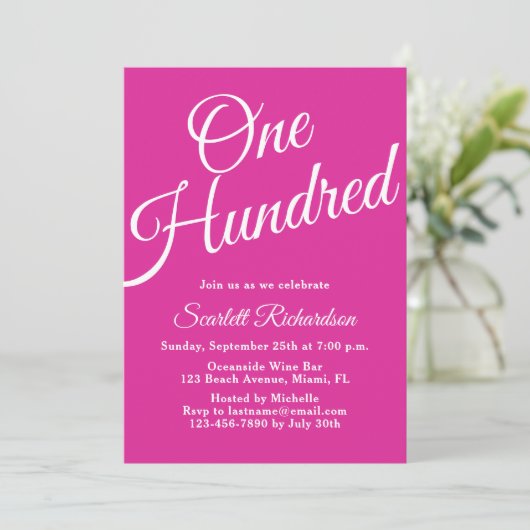 Honderd script roze 100ste verjaardagsfeest kaart (Staand voorkant)