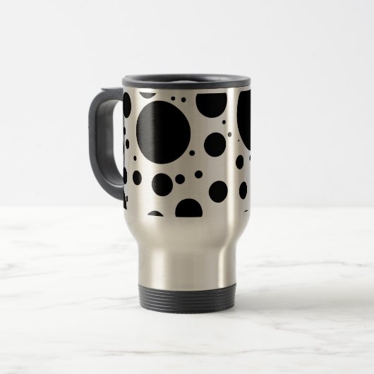 Honderden zwarte Stippen en cirkels in variërende  Reisbeker (Voorkant links)