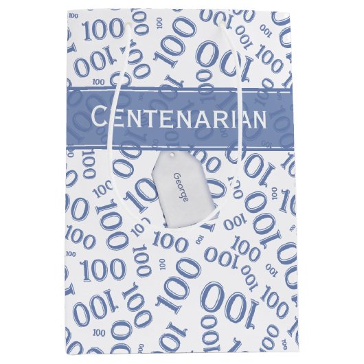 honderdjarig 100ste blauw willekeurig getalpatroon medium cadeauzakje (Voorkant)