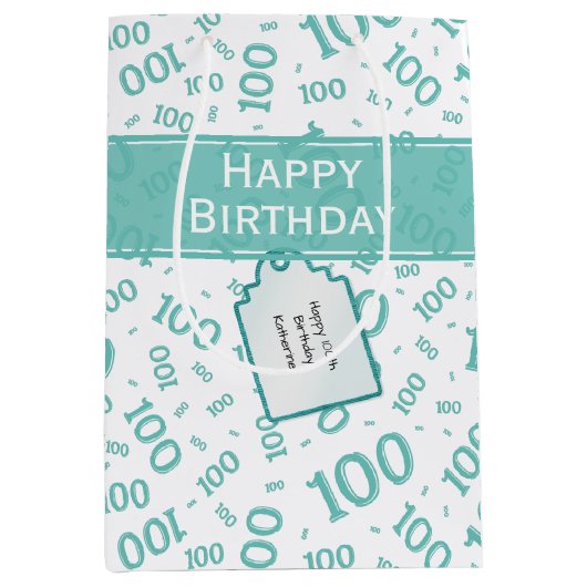 honderdjarig 100ste Blauwgroen Willekeurig Nummerp Medium Cadeauzakje (Voorkant)