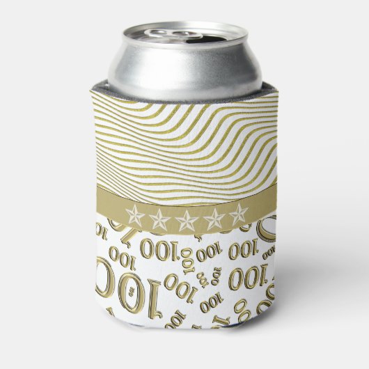 honderdjarige, 100ste verjaardag goud en wit patro blikjeskoeler (Blikje Achterkant)