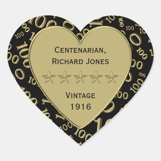 honderdjarige 100ste verjaardag zwart en goud them hart sticker (Voorkant)