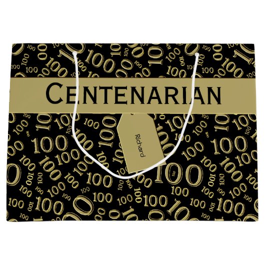 honderdjarige 100ste verjaardag zwart/gouden patro groot cadeauzakje (Voorkant)