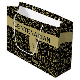 honderdjarige 100ste verjaardag zwart/gouden patro groot cadeauzakje