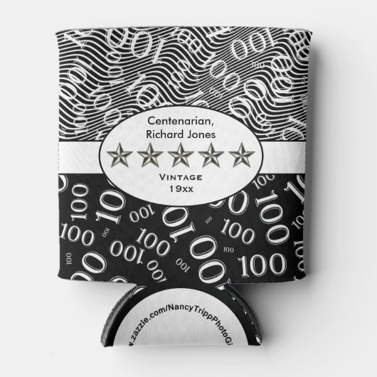 honderdjarige, 100ste verjaardag zwart-wit blikjeskoeler (Voorkant)