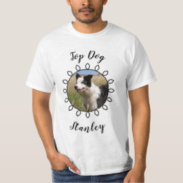Hondfoto met versierd lijst en jouw tekst t-shirt