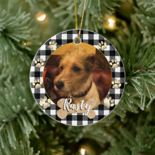Hondfoto, puppy, bot, poten, witte buffelplaat keramisch ornament