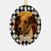 Hondfoto, puppy, bot, poten, witte buffelplaat keramisch ornament (Rechts)