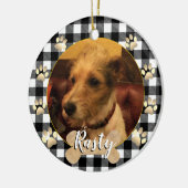 Hondfoto, puppy, bot, poten, witte buffelplaat keramisch ornament (Links)