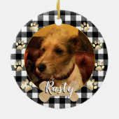 Hondfoto, puppy, bot, poten, witte buffelplaat keramisch ornament (Achterkant)