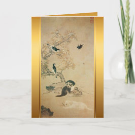 Hondjaren verjaardagskaart met Koreaanse schilderi Kaart