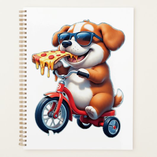 hondje dat op een fiets rijdt en pizza eet planner (Voorkant)