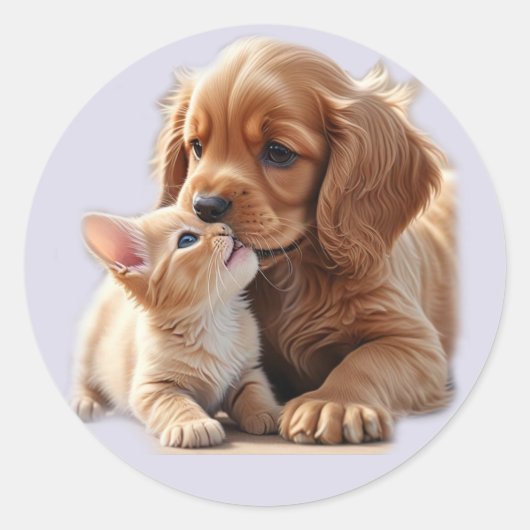 Hondje en Katje Ronde Sticker (Voorkant)