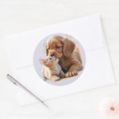 Hondje en Katje Ronde Sticker (Envelop)