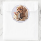Hondje en Katje Ronde Sticker (Tas)