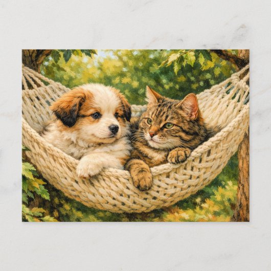 Hondje en Kitten, Briefkaart (Voorkant)